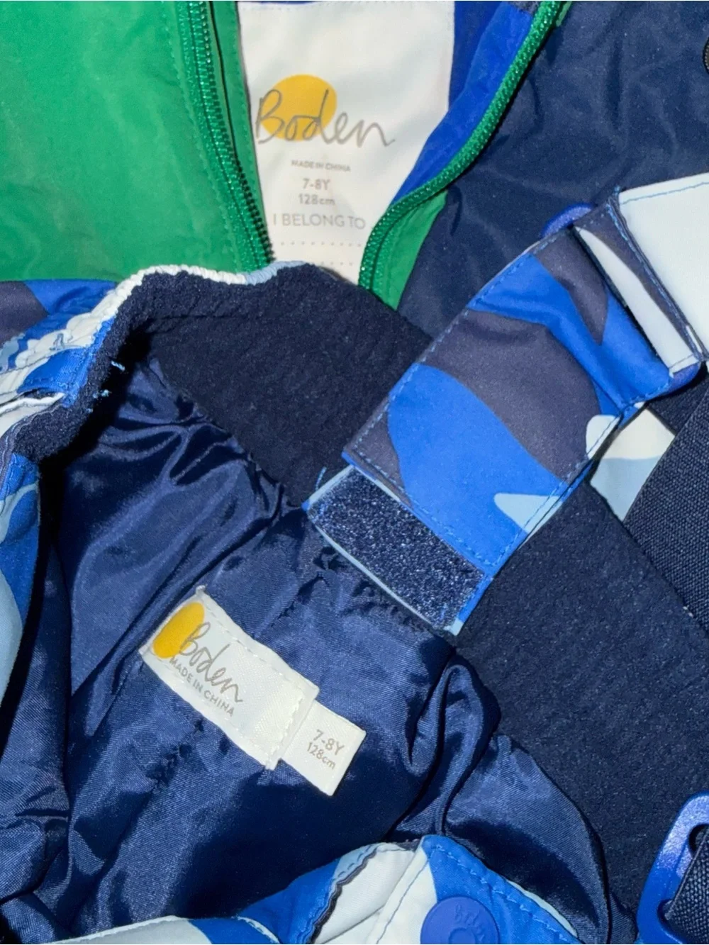 Mini Boden Green Blue Camo All Weather Snow Ski Jacket & Bib